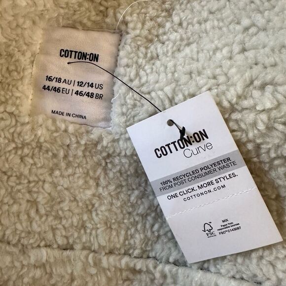 NWT COTTON:ON Curve Aviator Black & White Faux Leather/Shearling Jacket L-12/14 - Picture 11 of 12